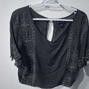 American Eagle Oversize Embroidered Grey Top Womens XS